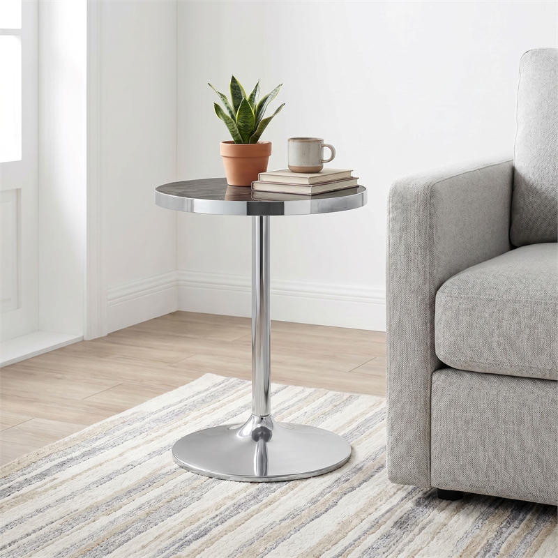 Coaster Cazen Engineered Wood Round Faux Marble Top Side Table in Gray
