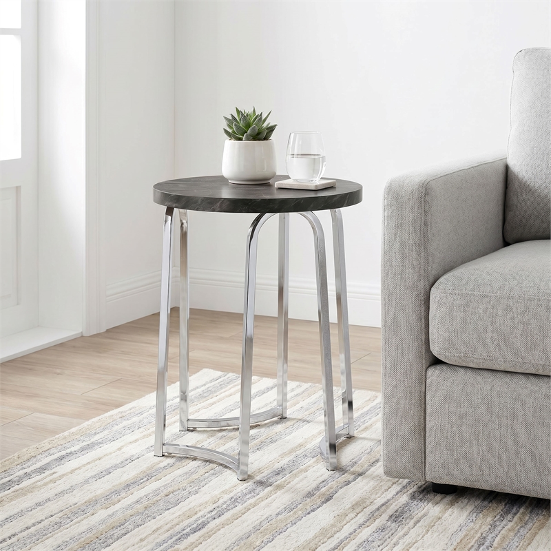 Coaster Barcelo Engineered Wood Round Faux Marble Top Side Table in Gray