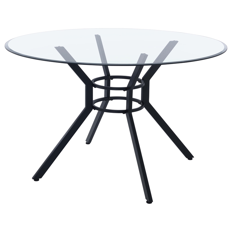 Coaster Steele 48-inch Round Glass Top Dining Table in Metal Black