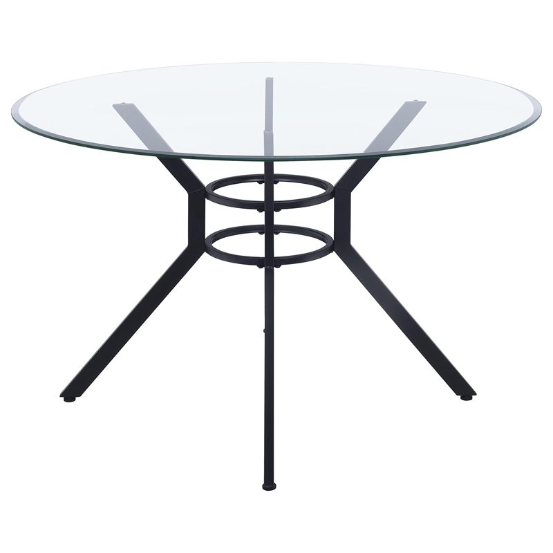 Coaster Steele 48-inch Round Glass Top Dining Table in Metal Black