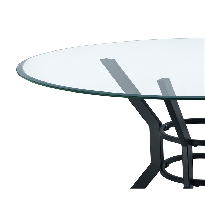 Coaster Steele 48-inch Round Glass Top Dining Table in Metal Black