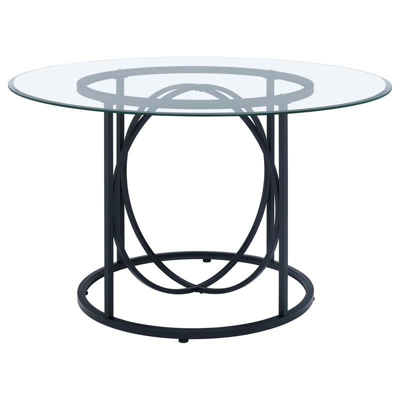Coaster Levy 48-inch Round Glass Top Dining Table in Metal Black