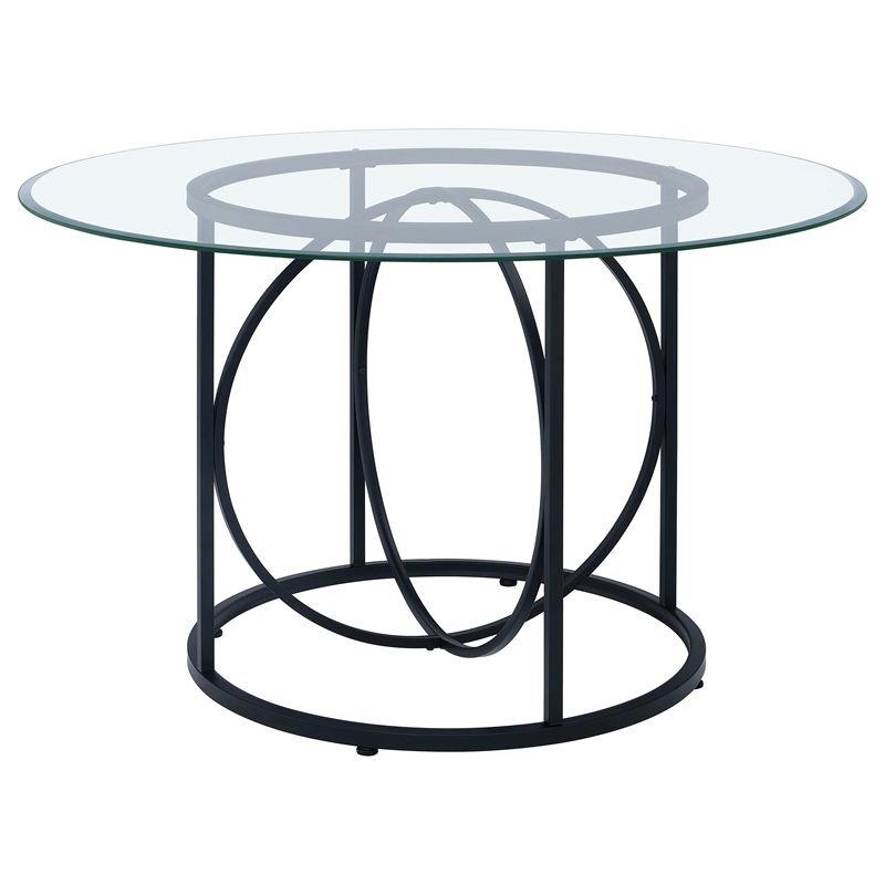 Coaster Levy 48-inch Round Glass Top Dining Table in Metal Black