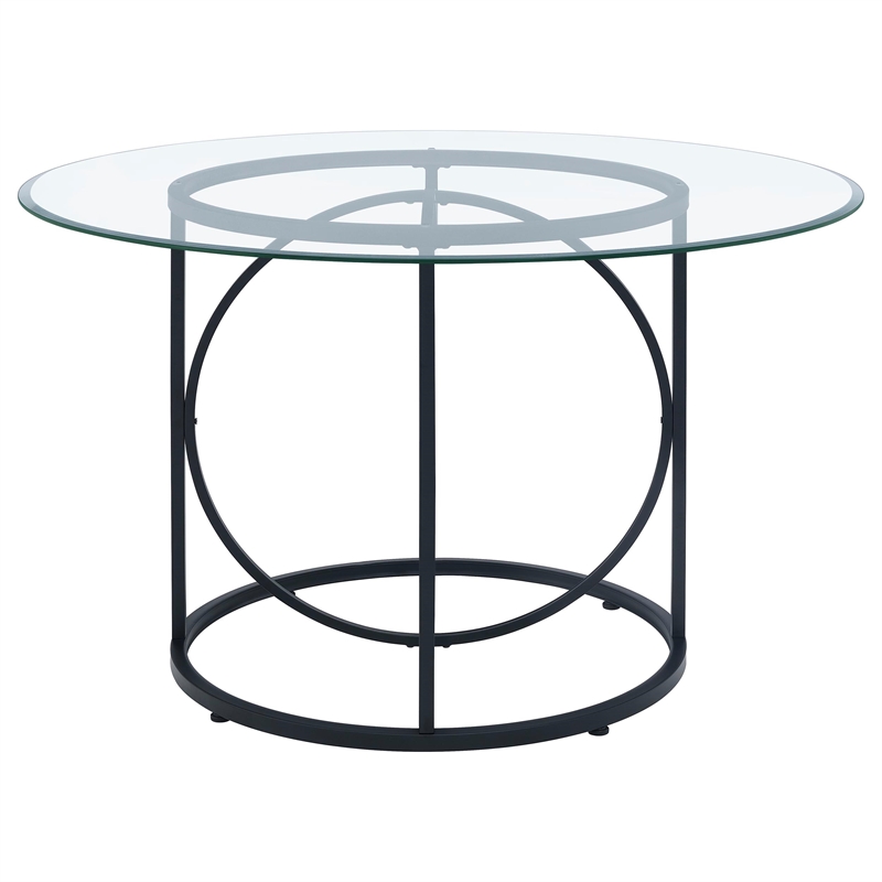 Coaster Levy 48-inch Round Glass Top Dining Table in Metal Black