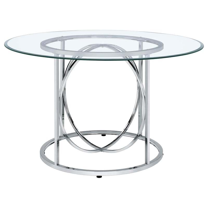 Coaster Levy 48-inch Round Glass Top Dining Table in Metal Chrome