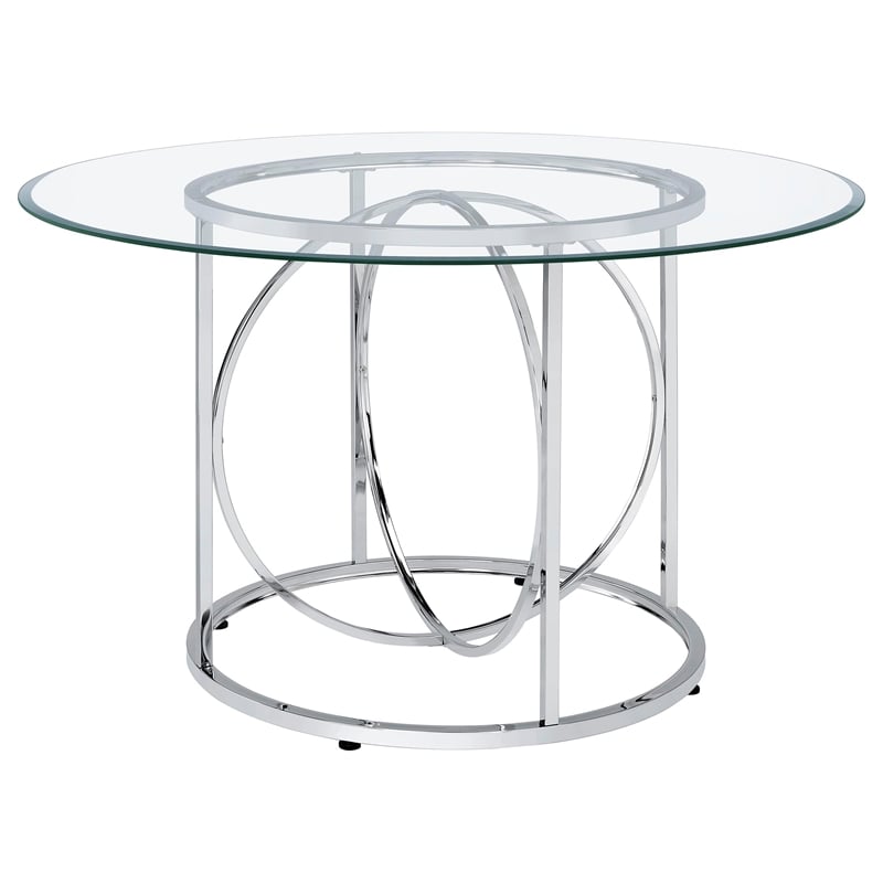 Coaster Levy 48-inch Round Glass Top Dining Table in Metal Chrome