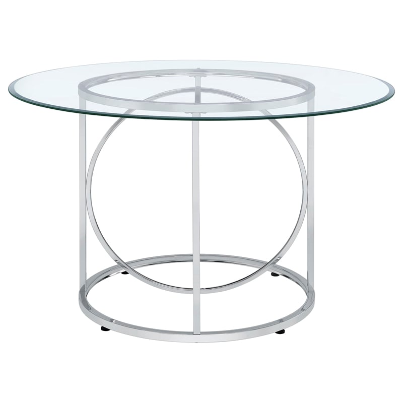 Coaster Levy 48-inch Round Glass Top Dining Table in Metal Chrome