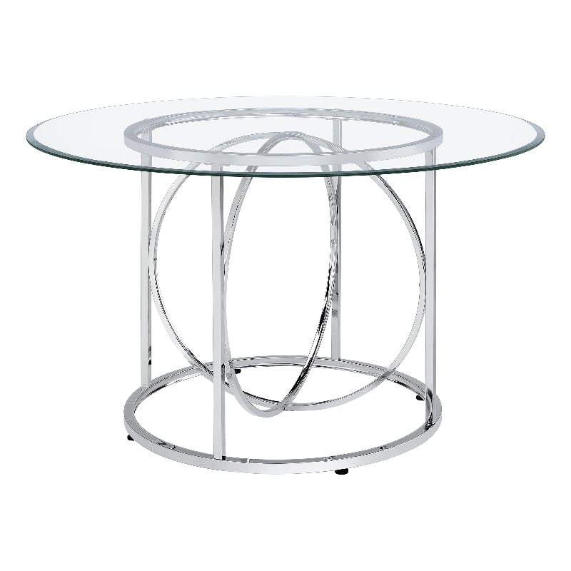 Coaster Levy 48-inch Round Glass Top Dining Table in Metal Chrome