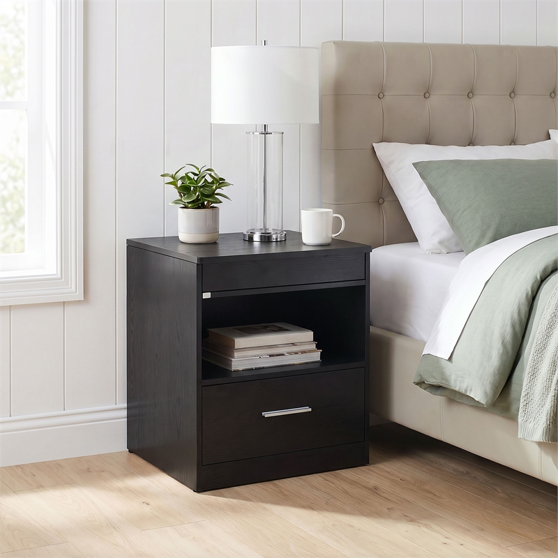 Coaster Fabre Engineered Wood Extendable Top Bedside Table in Black Ash