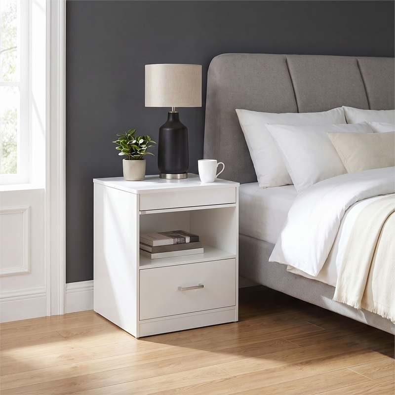 Coaster Fabre Engineered Wood Extendable Top Bedside Table in White High Gloss
