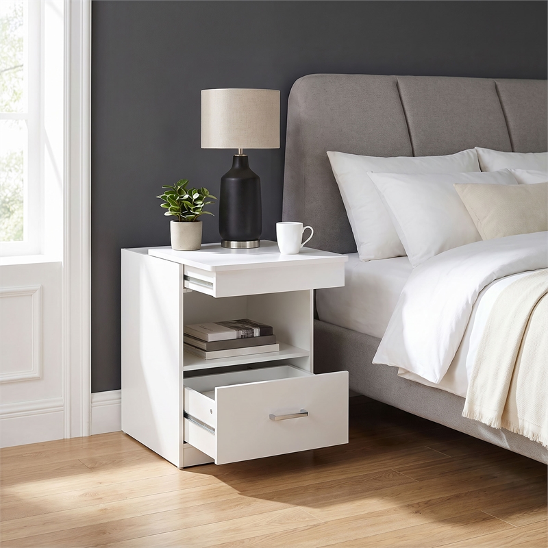 Coaster Fabre Engineered Wood Extendable Top Bedside Table in White High Gloss