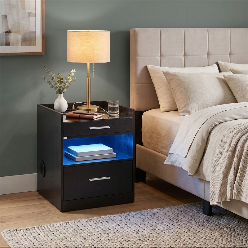 Coaster Furda Engineered Wood LED Bedside Table with Speaker in Black
