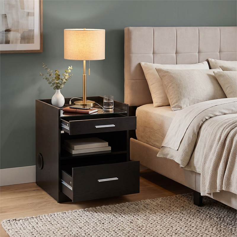 Coaster Furda Engineered Wood LED Bedside Table with Speaker in Black