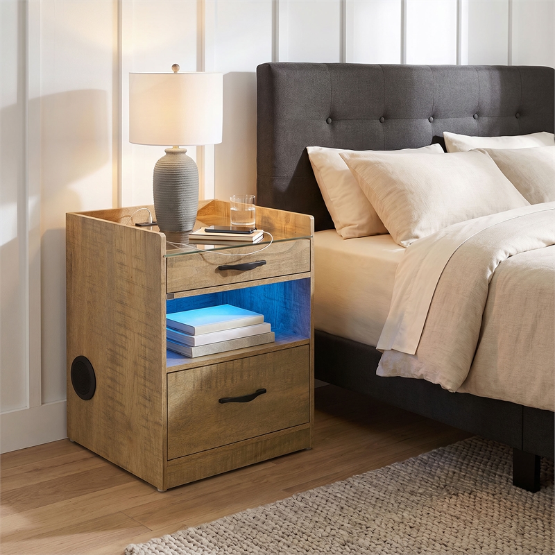 Coaster Furda Engineered Wood LED Bedside Table with Speaker in Brown
