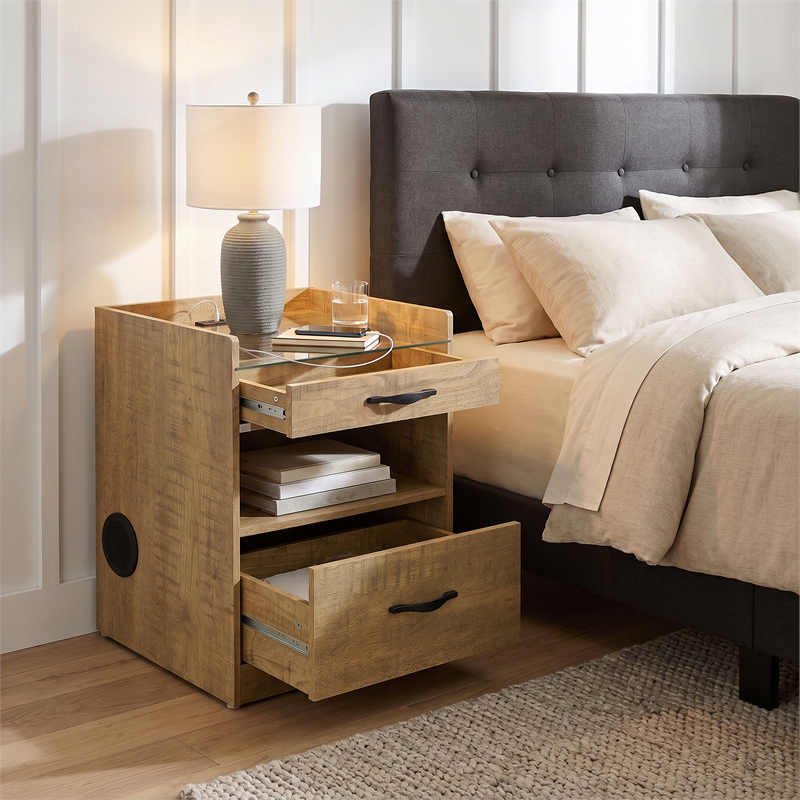 Coaster Furda Engineered Wood LED Bedside Table with Speaker in Brown