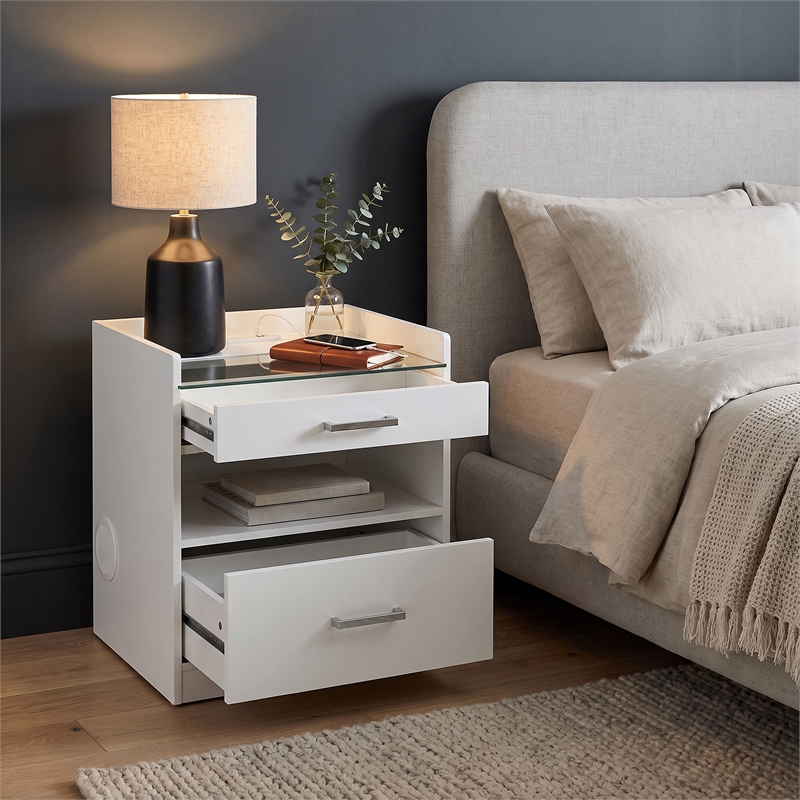 Coaster Furda Engineered Wood LED Bedside Table with Speaker in White High Gloss