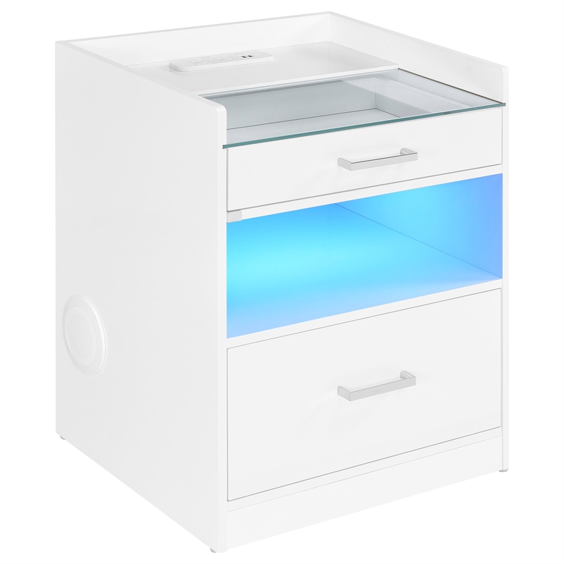 Coaster Furda Engineered Wood LED Bedside Table with Speaker in White High Gloss