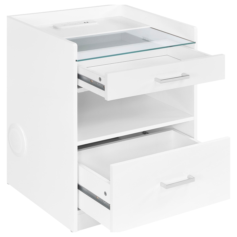 Coaster Furda Engineered Wood LED Bedside Table with Speaker in White High Gloss