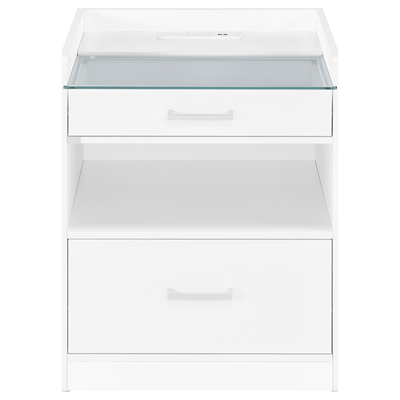 Coaster Furda Engineered Wood LED Bedside Table with Speaker in White High Gloss