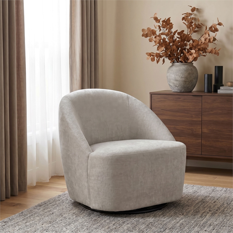Coaster Leon Contemporary Chenille Upholstered Swivel Accent Chair in Gray