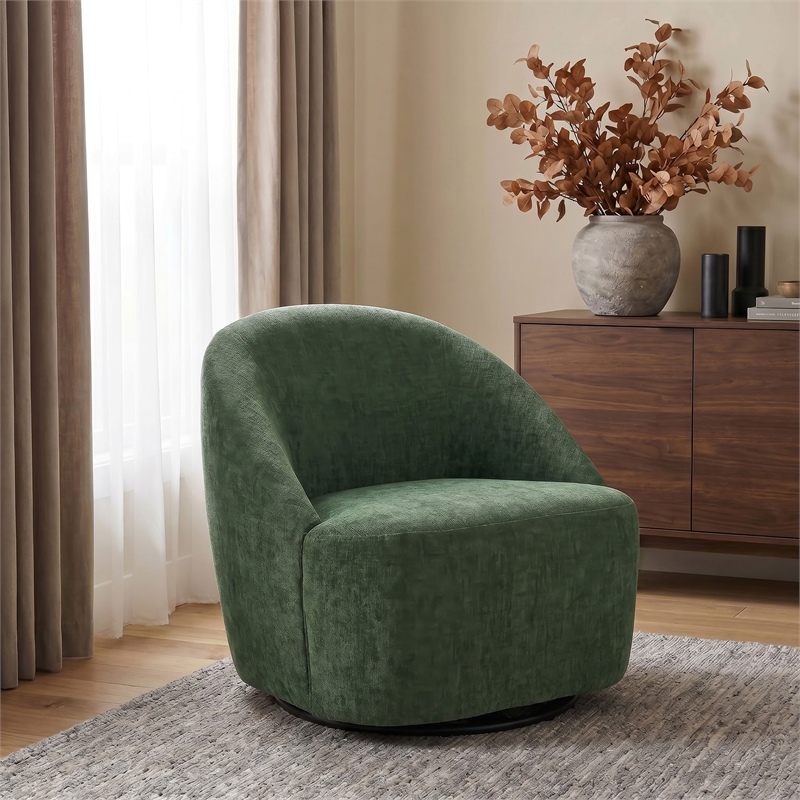 Coaster Leon Contemporary Chenille Upholstered Swivel Accent Chair in Green