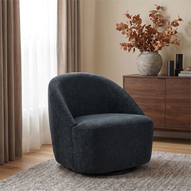 Coaster Leon Contemporary Chenille Upholstered Swivel Accent Chair in Black