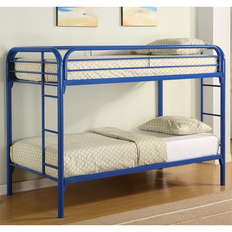 Coaster Morgan Modern Twin over Twin Metal Bunk Bed in Blue Finish