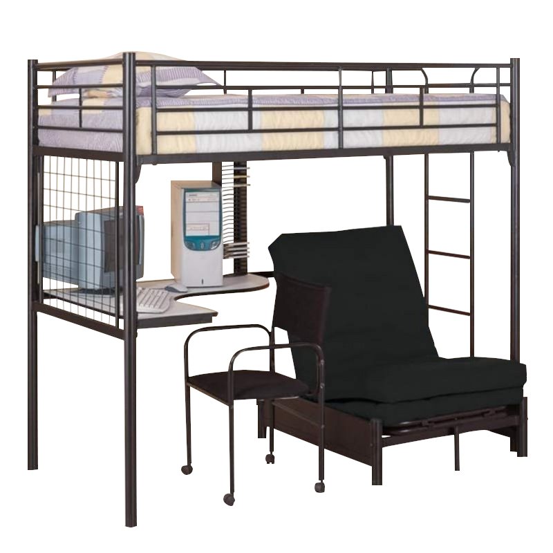 Coaster Max Twin Over Futon Metal Bunk, Bunk Bed With Chair And Desk