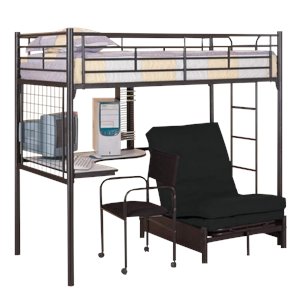 coaster max twin over futon metal bunk bed with desk in black finish