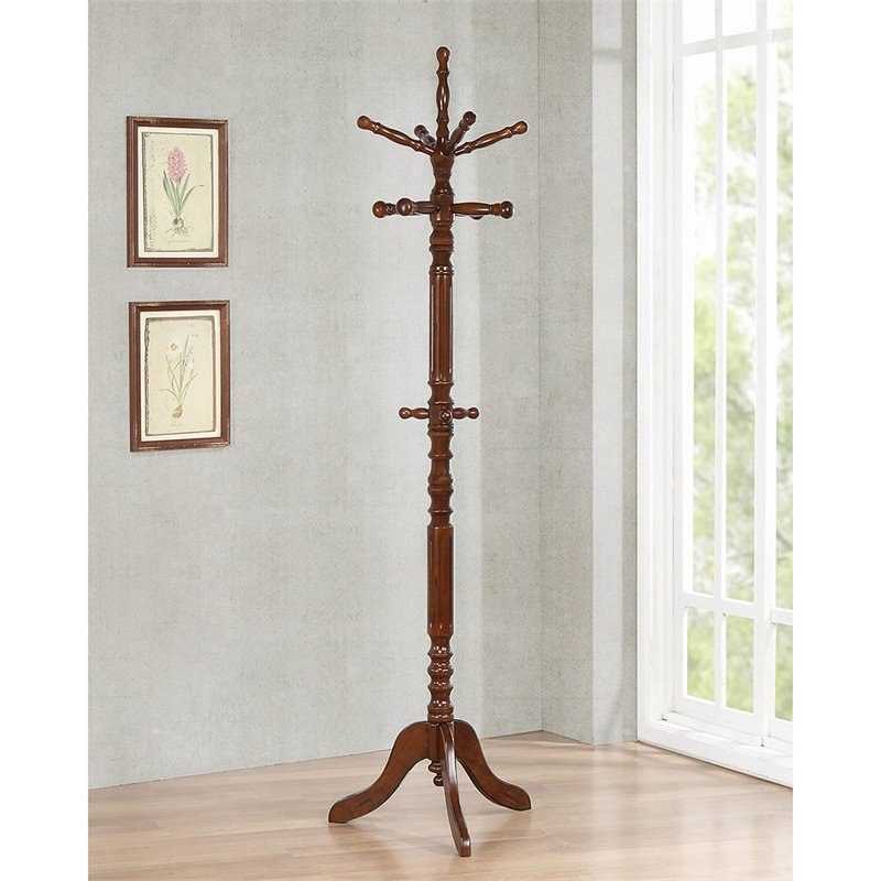 Coaster Spinning Top Coat Rack with 11 Hooks in Walnut ...