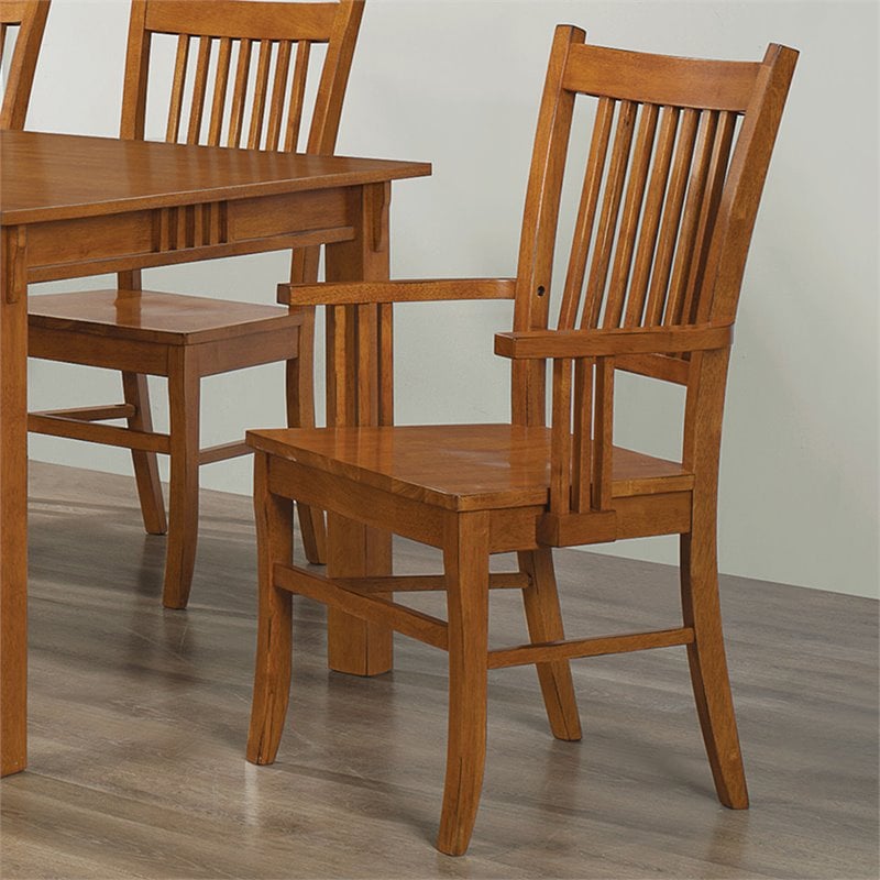 Coaster Meadowbrook Slat Back Mission Arm Dining Chair in Warm Medium