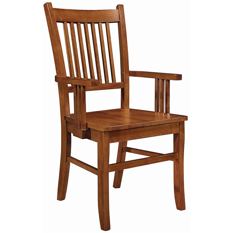 Coaster Meadowbrook Slat Back Mission Arm Dining Chair in Warm Medium Brown    100623