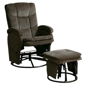 coaster glider recliner and ottoman in chocolate and black