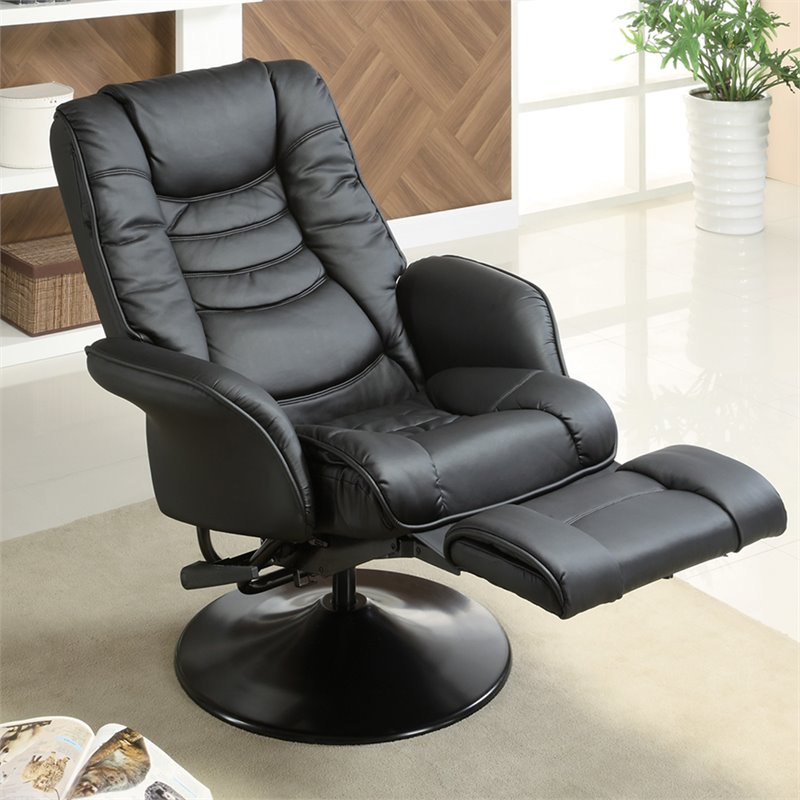 Coaster Faux Leather Recliners Casual Swivel Recliner Chair in Black