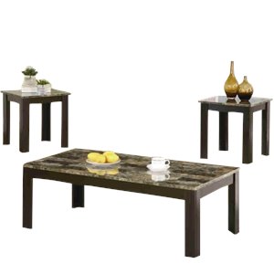 coaster 3 piece faux marble top coffee table set in black