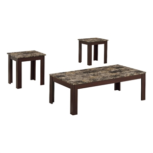 Coaster Rhodes 3-piece Wood Faux Marble Top Occasional Set Brown