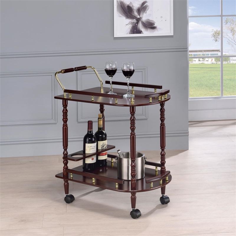Coaster Palmer 2-tier Traditional Wood Serving Cart Merlot and Brass