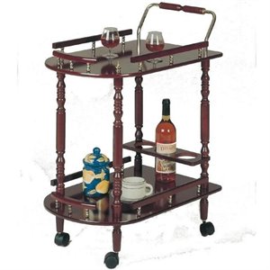 coaster 2 tier serving cart in merlot and brass