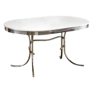 coaster cleveland chrome plated oval dining table with white top
