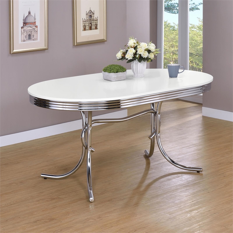 Coaster Retro Contemporary Wood Oval Shape Dining Table in White