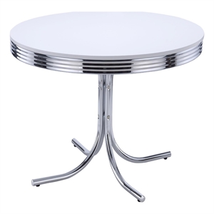 Coaster Retro Metal Legs Round Dining Table Glossy White and Chrome