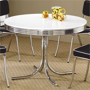 coaster retro round dining table in white and chrome
