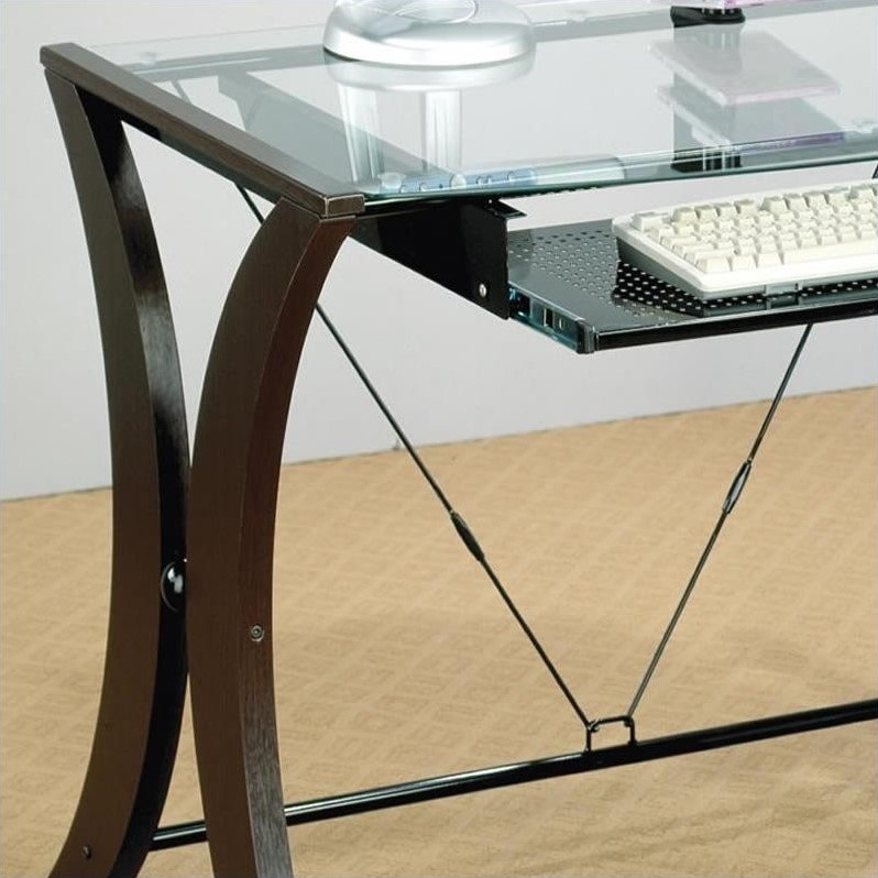 Coaster Division Table Desk with Glass Top in Cappuccino Finish 800445