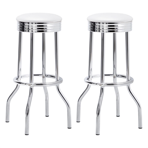 Retro Upholstered Metal Swivel Bar Stool White