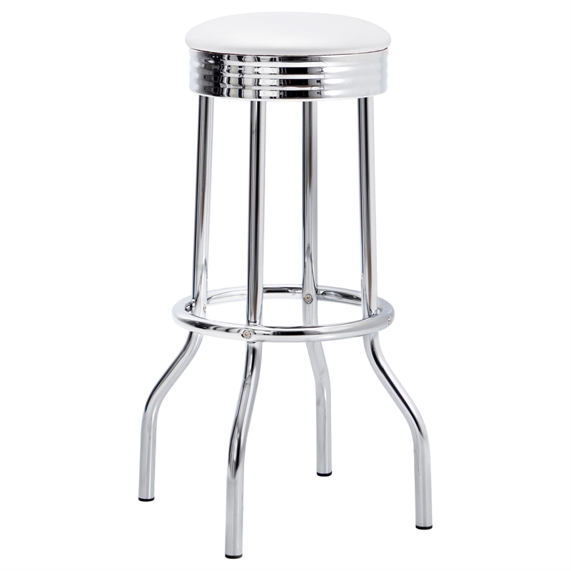 Retro Upholstered Metal Swivel Bar Stool White