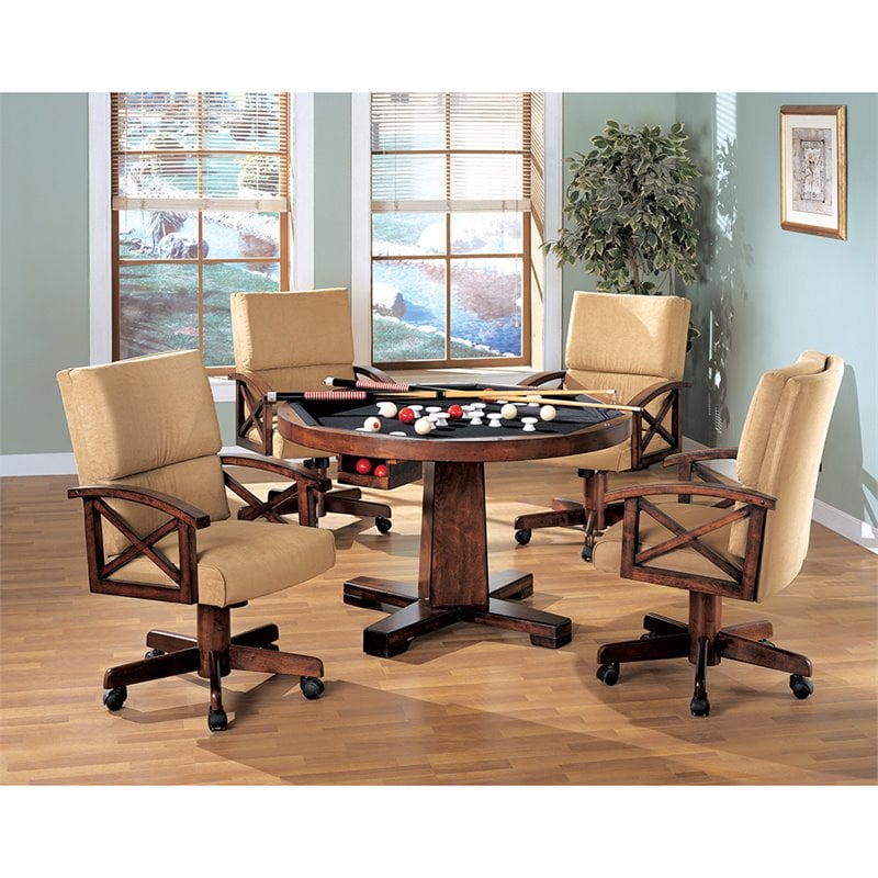 Coaster Marietta Traditional Round Pedestal Wood Game Table in Tobacco