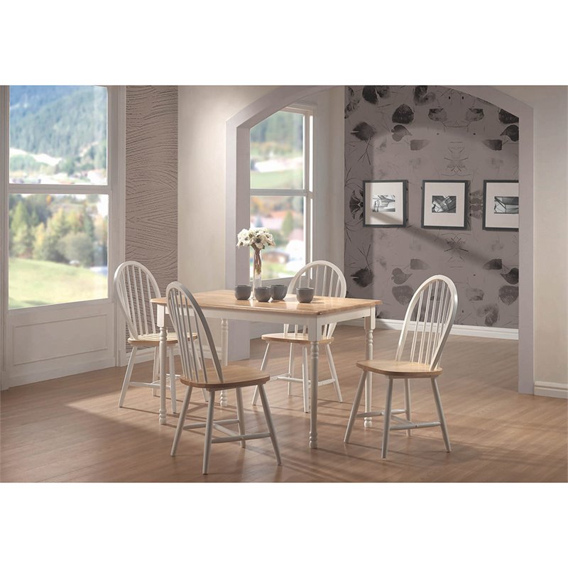 Set of 4 Damen Windsor Dining Chair in Natural and White by Coaster 4129 