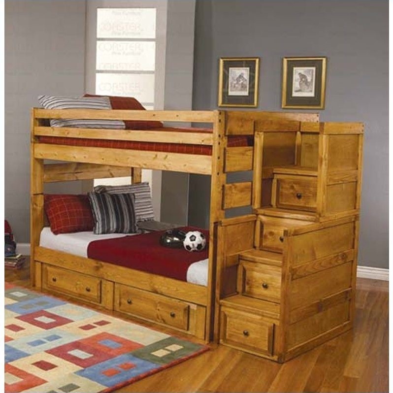 Coaster Rustic Full Over Full Wood Stairway Bunk Bed in Amber Wash