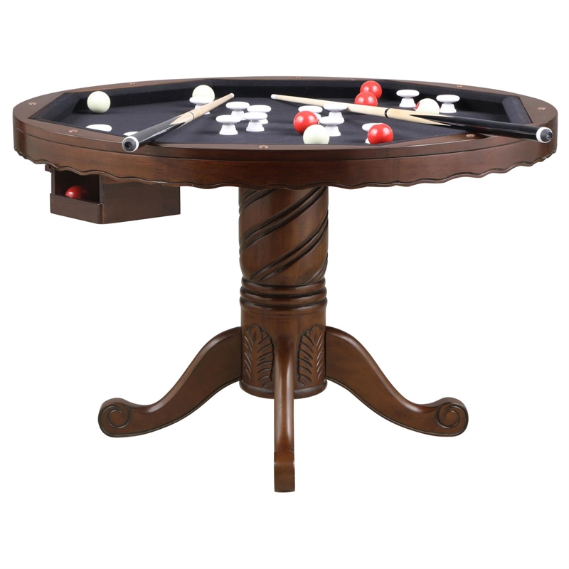 Coaster Turk Round Pedestal Traditional Wood Game Table in Tobacco