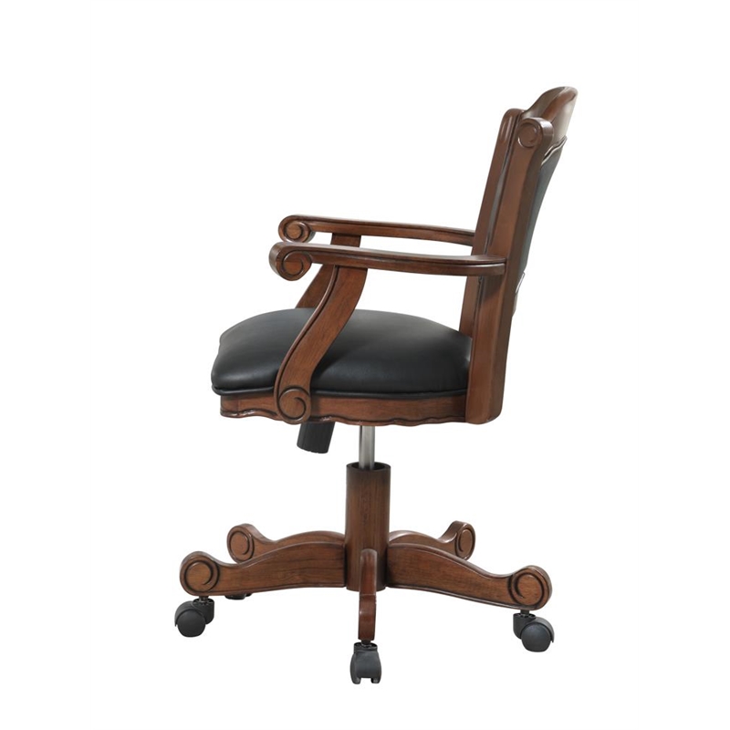 Coaster Turk Wood Game Chair with Casters in Black and Tobacco